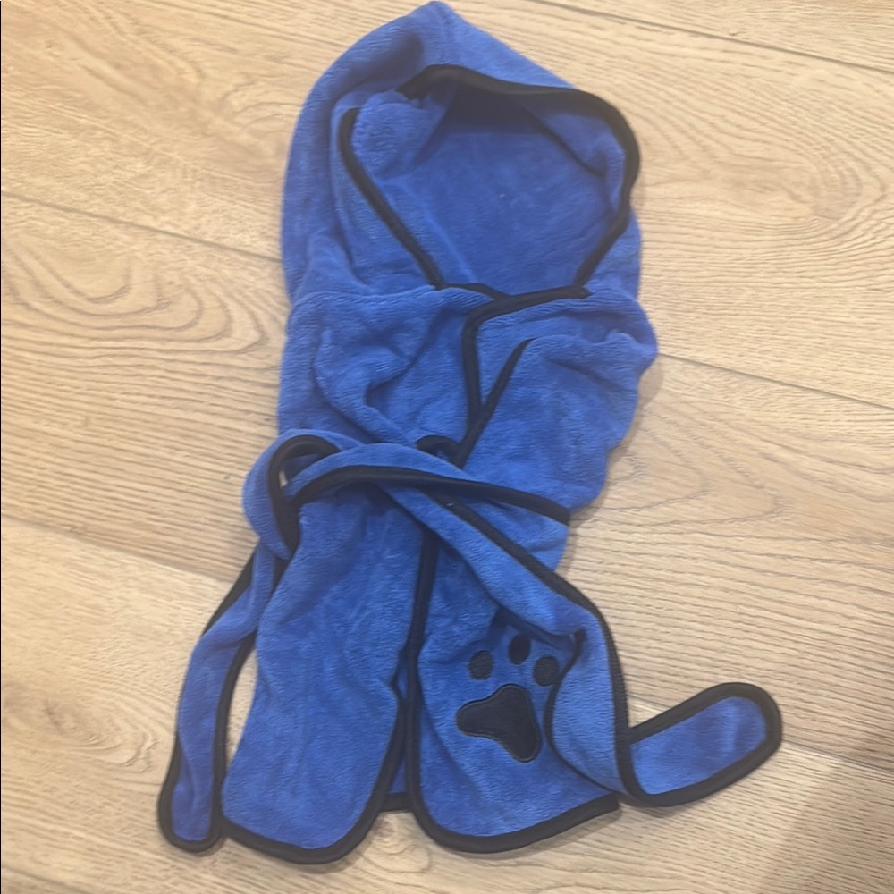 Blue Pet Bathrobe with Paw Print